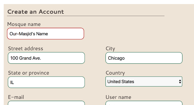 Register for prayer times screen